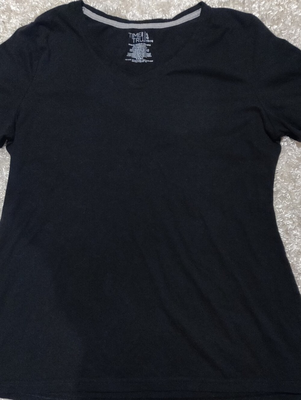 Women's Time and Tru Black Short Sleeve Crew Neck Tee Size Large